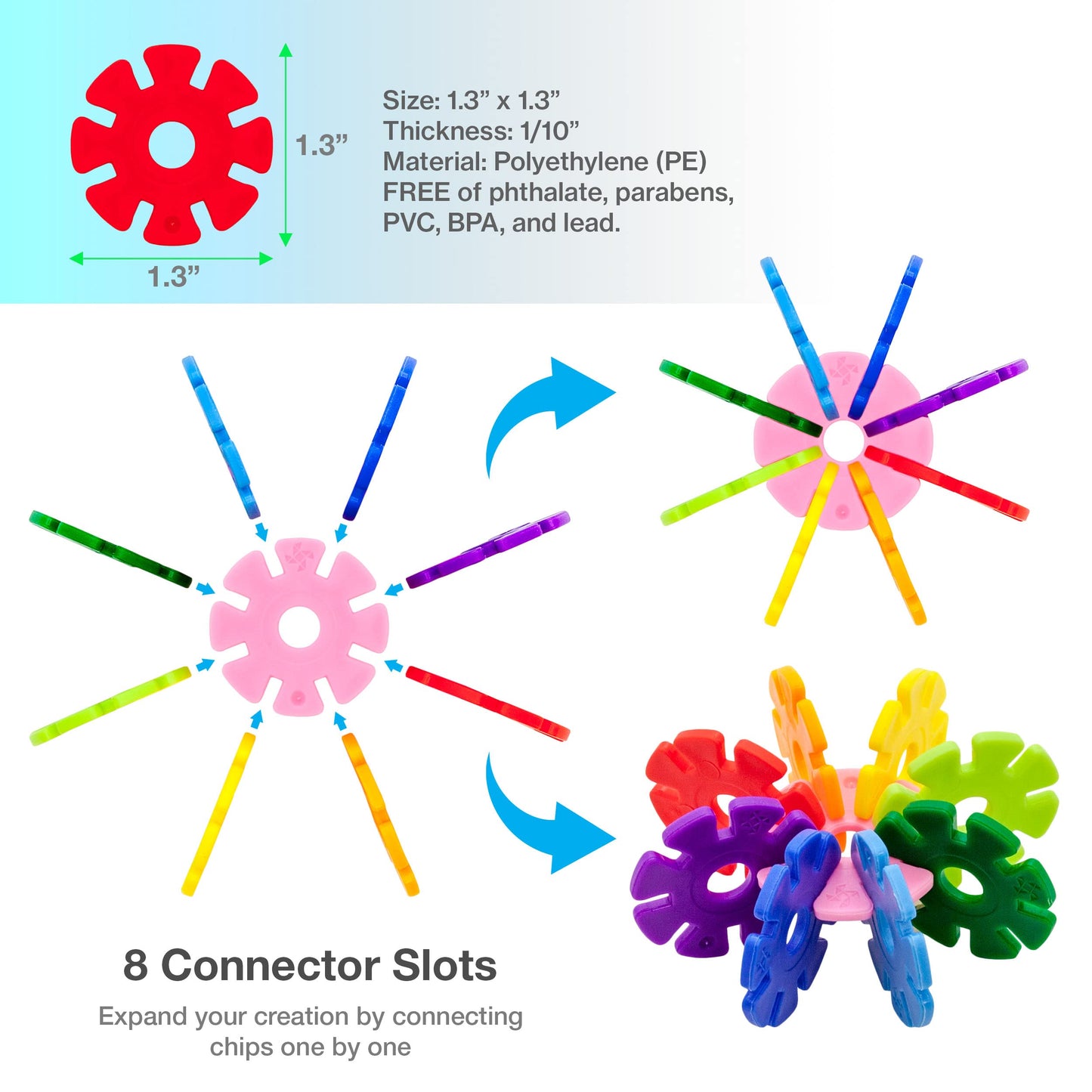 Picassotiles 550 Piece Building Chips Interlocking Construction Toys Creative Disc Block Toy Kit 3D Stacking Puzzle Stem Learnin