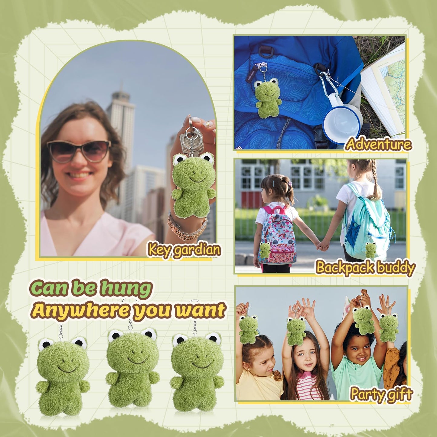 Gemscream 12 Pcs Plush Frog Keychains Stuffed Animal 4.7 Inch Cute Soft Frog Plush Animal Keychains Charm Backpack Pendants For