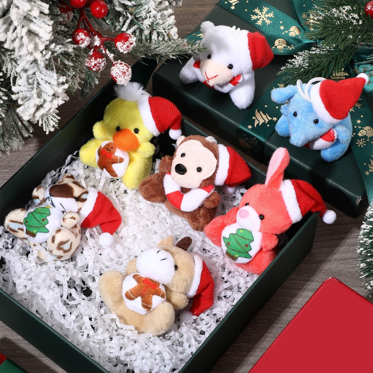 Blueweenly 12 Pcs Mini Christmas Stuffed Animal Plush Toys Christmas Plush Keychain With Santa Hat Tiny Xmas Plush Doll Ornaments Christmas Tree Decor For Party Favors Classroom Prize Stocking Fillers