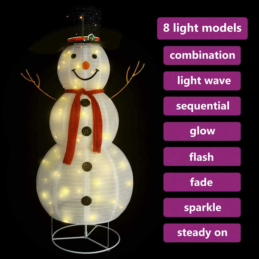 Vidaxl 6 Ft Christmas Snowman Decoration Figure With Led Lights, 8 Lighting Effects, Indoor/Outdoor Use, Luxury Fabric Material