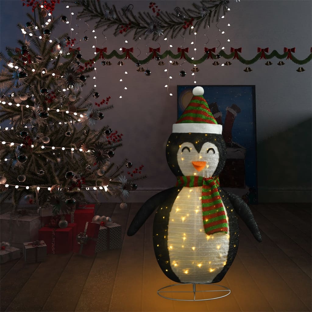 Vidaxl 4Ft Decorative Christmas Fabric Snow Penguin Figure - Durable With Led Lights And Usb Connection - Indoor/Outdoor Festive Display