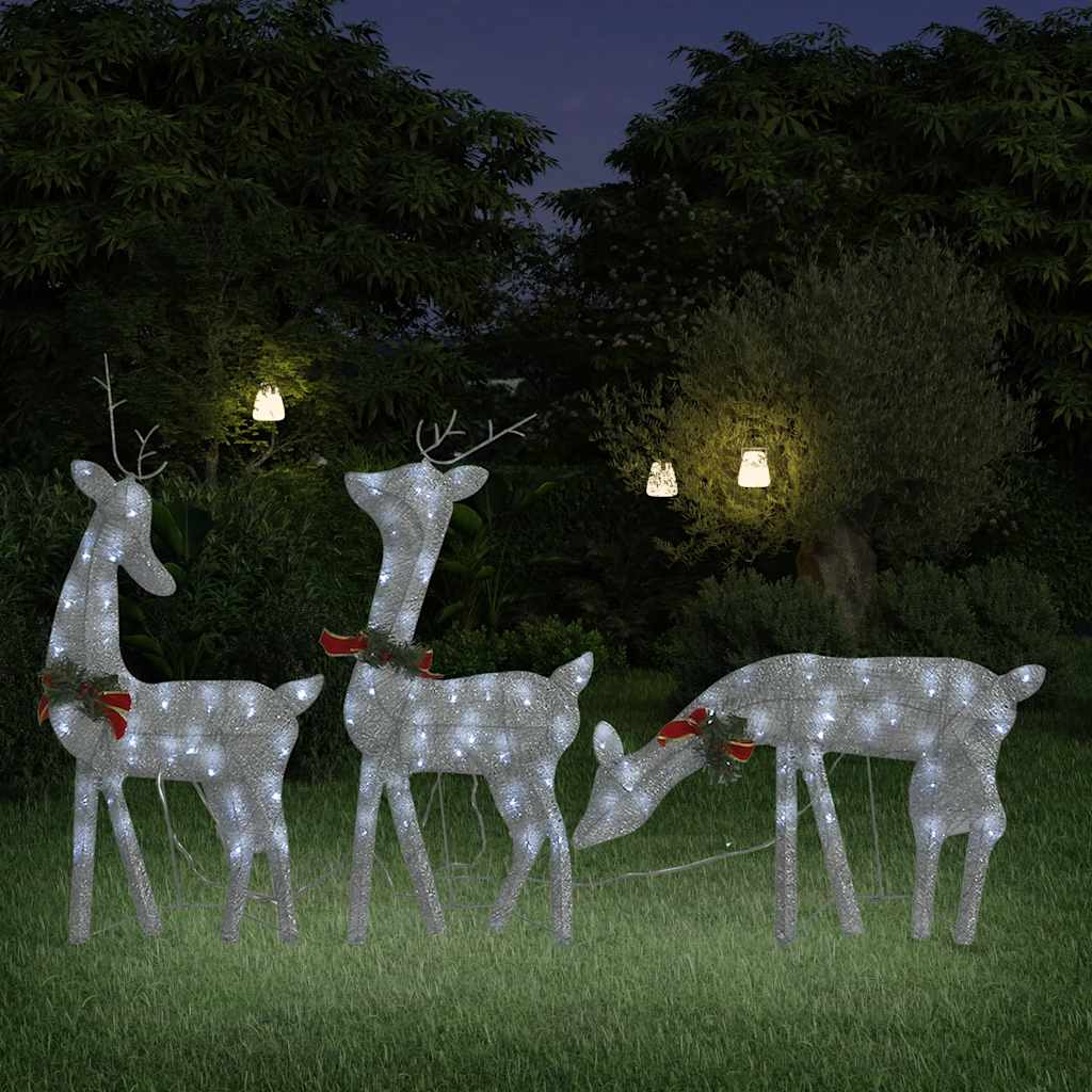 Vidaxl Christmas Reindeer Family 106.3''X2.8''X35.4'' Silver Cold White Mesh