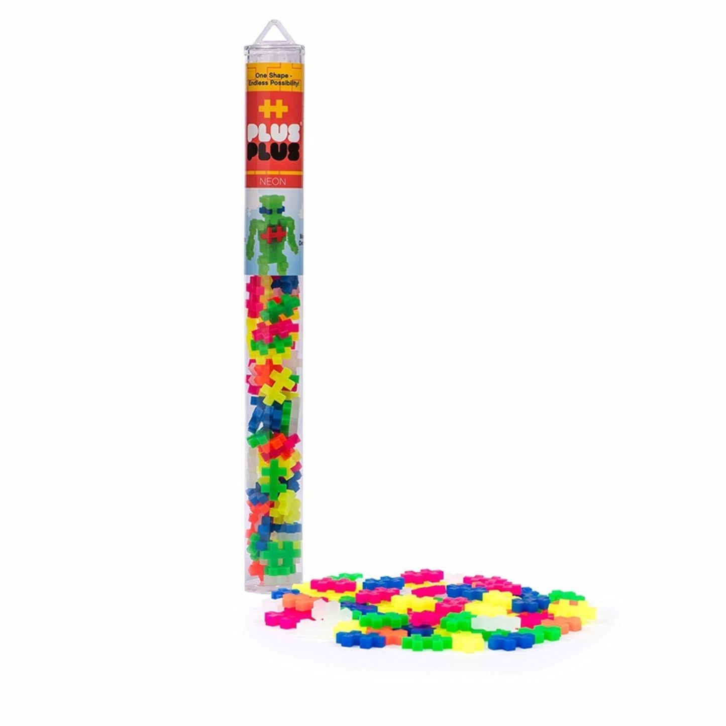 Plus Plus 70 Piece Interlocking Building Blocks For Kids, Open Ended Connecting Toys, Stem Bin Classroom Mini Manipulatives - Neon Mix Play Tube