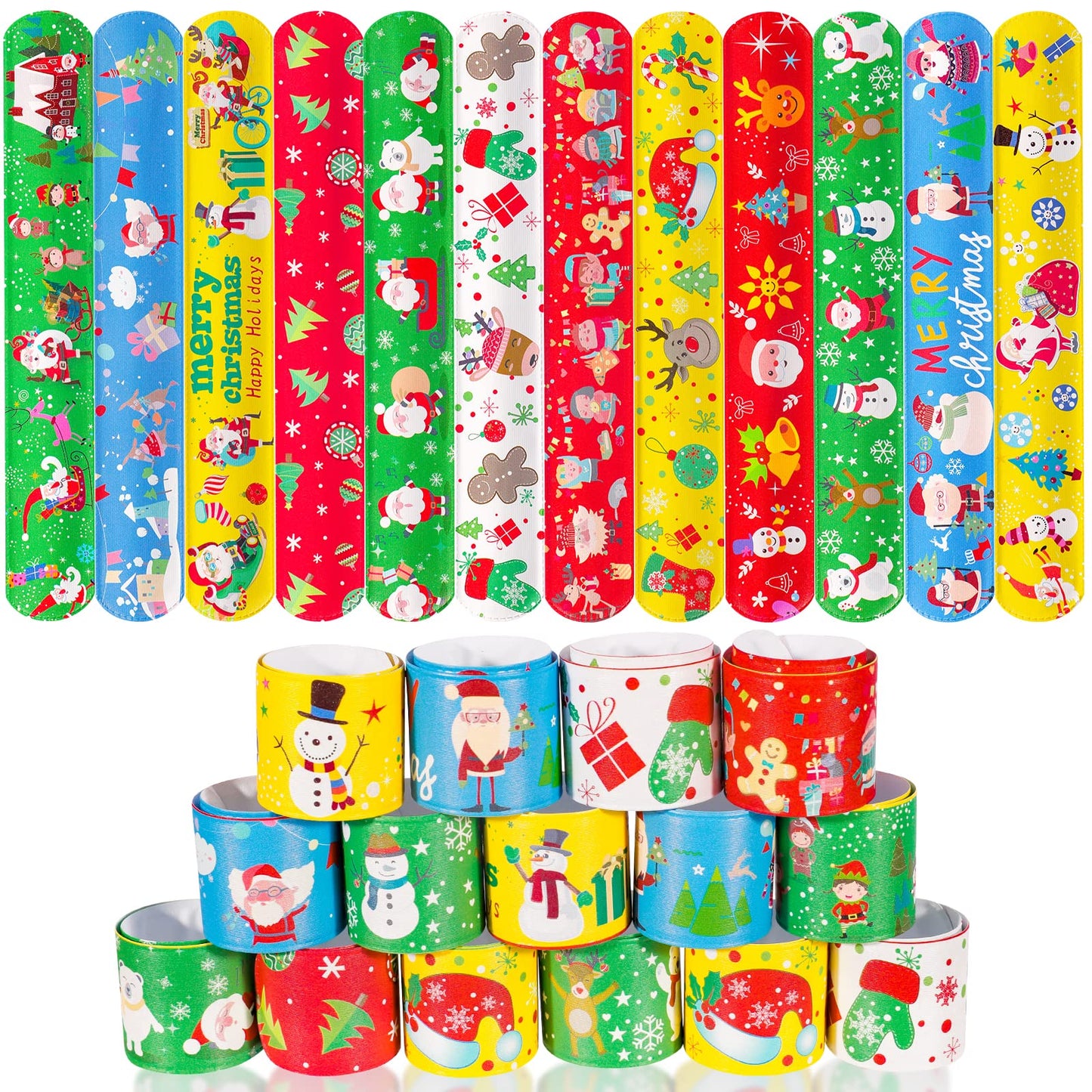 Max Fun 48pcs Christmas Slap Bracelets Party Favors Toys for Kids Xmas Party Favors Christmas Stocking Stuffers Gifts Birthday G