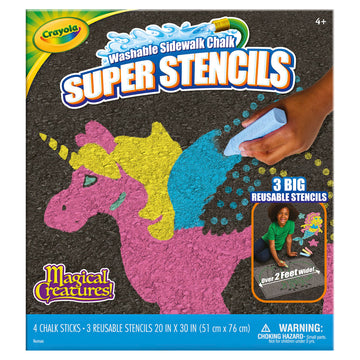 Crayola Super Stencils Magical Creatures Set - 3ct Washable Sidewalk Chalk for Kids, Multicolor, Outdoor Toys, Ages 4+