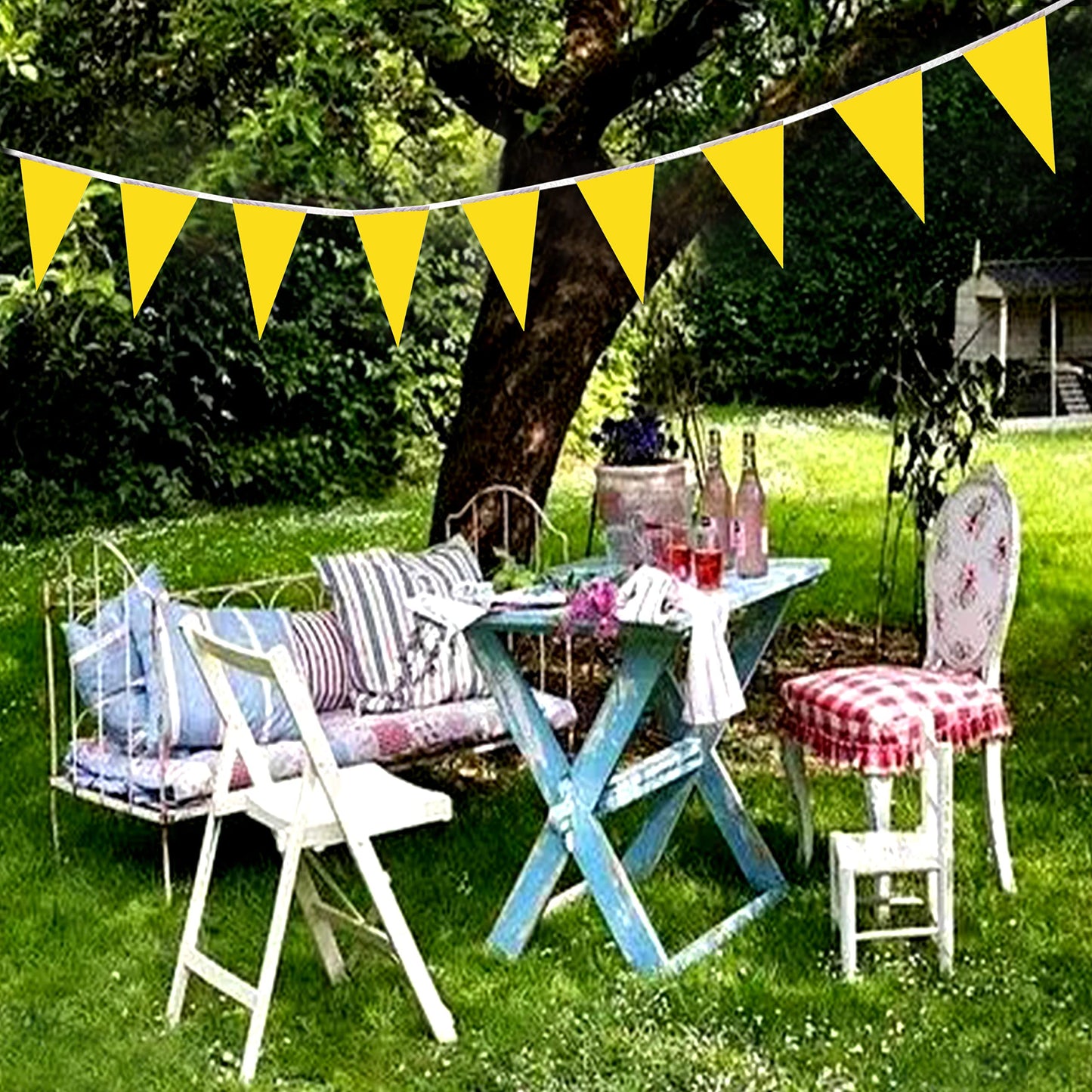 Lybutty 100 Feet Yellow Pennant Banners Flags String Hanging Triangle Bunting Flags,Party Decorations For Grand Opening,Kids Bir