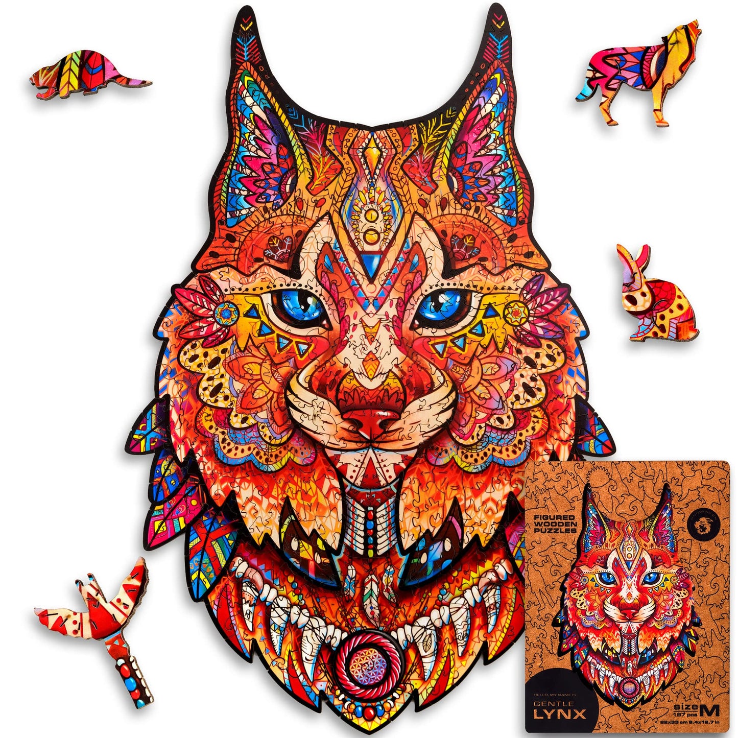 Unidragon Original Wooden Jigsaw Puzzles - Gentle Lynx, 187 Pieces, Medium Size 8.4'' ?12.7, Beautiful Gift Package, Unique Shap