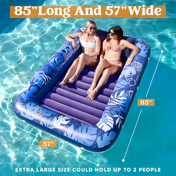 Sloosh Inflatable Tanning Pool Lounger Float, 85' X 57' Extra Large Pool Floats Adult With Pillow, 4 In 1 Suntan Tub Raft Floatie,Sunbathing Bed Lounge For Water Blow Up Ball Pit, Xl-Dark Blue
