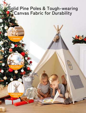 Teepee Tent For Kids With Light & Mat,Besrey Kids Tents Indoor Play Tent Playhouse, Toddler Teepee 100% Cotton, Tee Pee Tents For Kids Indoor, Kids Teepee,Children Room Tent