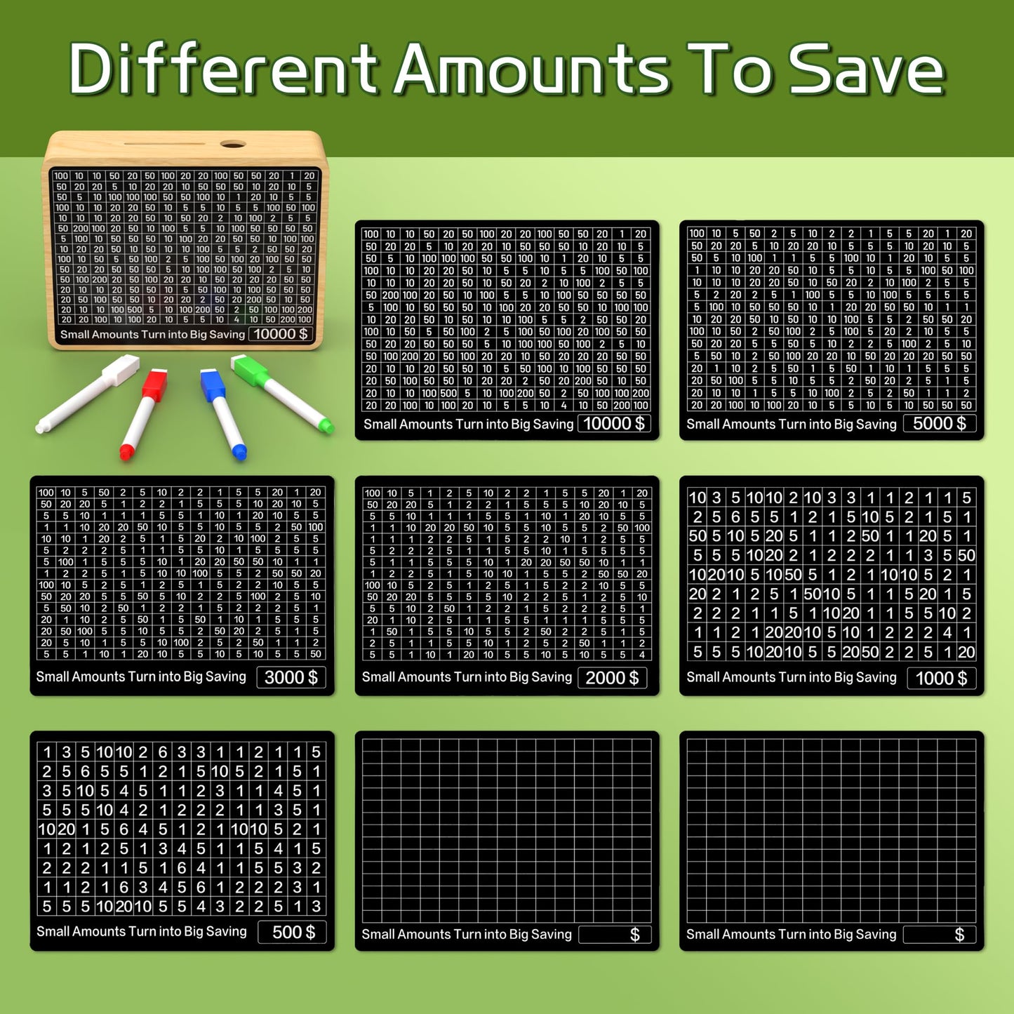 10000 Savings Box Challenge Money With 8 Targets ($500-$10K) Cash Vault Wooden Money Saving Box 10000 Piggy Bank For Kids Adults