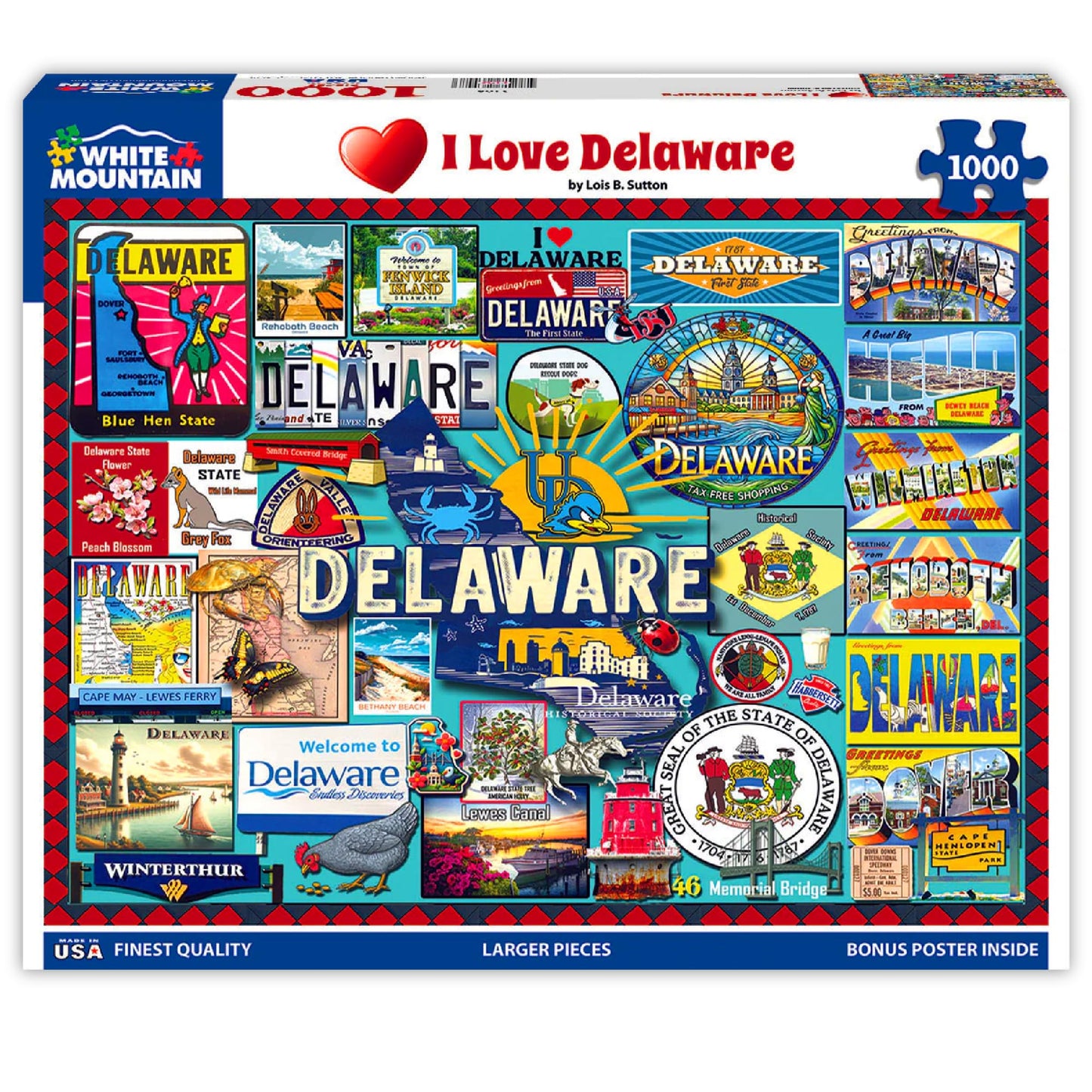 White Mountain I Love Delaware Puzzle 1000 Piece Collage Jigsaw Puzzles for Adults and Families