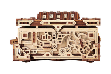 Wood Trick Enigma Chest Lock Puzzle Box - Brown Wooden 3D Mechanical Model Kit for Adults & Kids - DIY Engineering Project