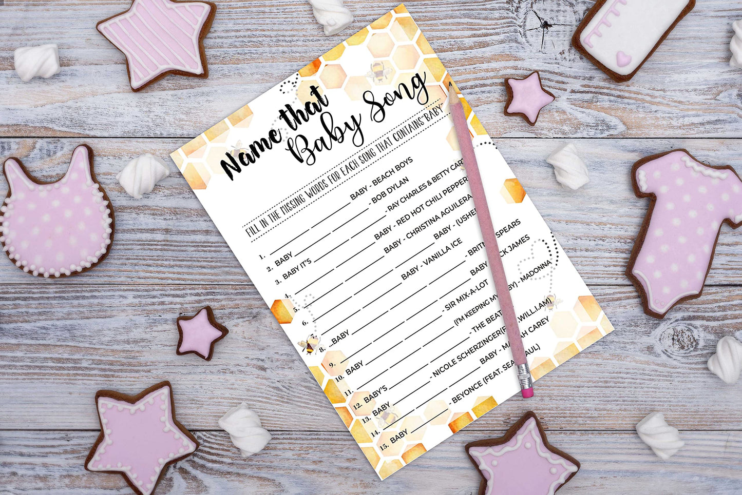 Baby Mad Libs, Baby Shower Game, Gender Reveal Party Supplies,Honeycomb Bumble Bee Party Decorations,- 30 Game Cards (Bb013-Yx12