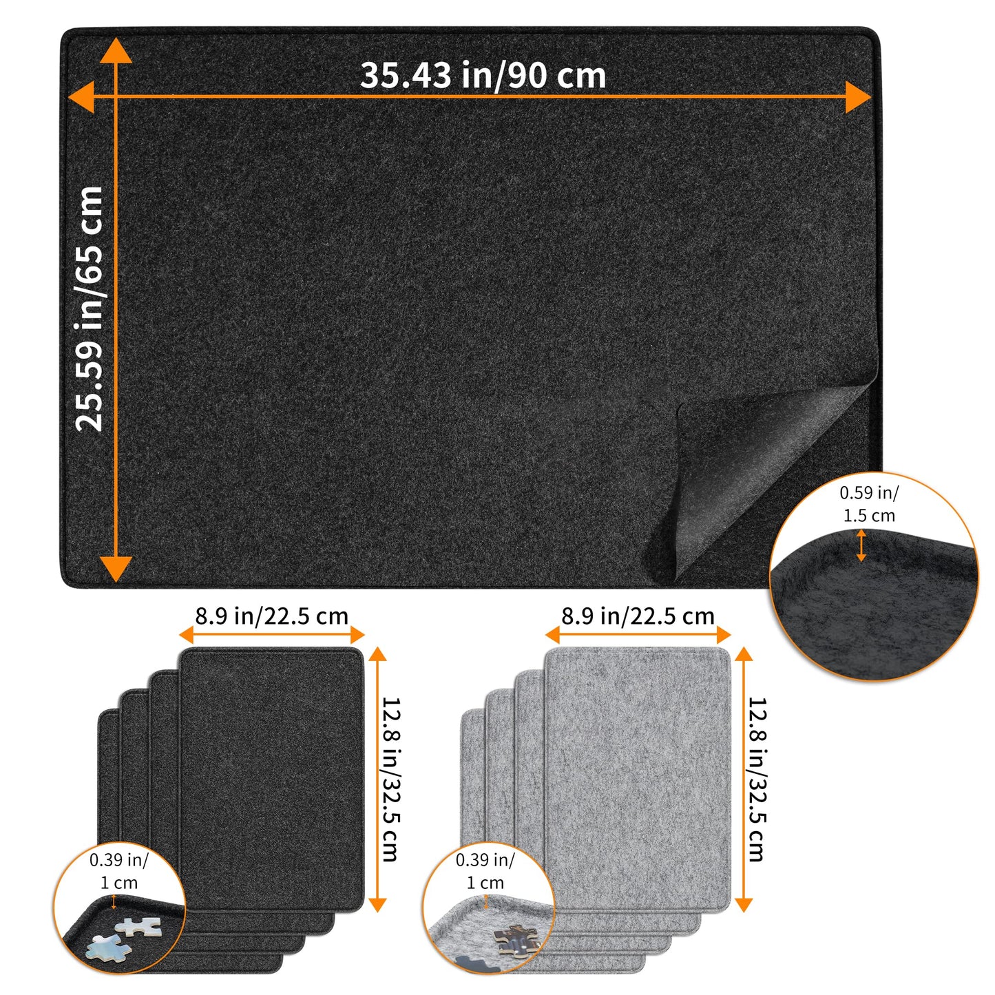 Lavievert Jigsaw Puzzle Board With 8 Sorting Trays & Cover, Portable Puzzle Mat, Lightweight Felt Puzzle Plateau For Adults, Large Puzzle Table Storage Holder For Up To 1500 Pieces - Black