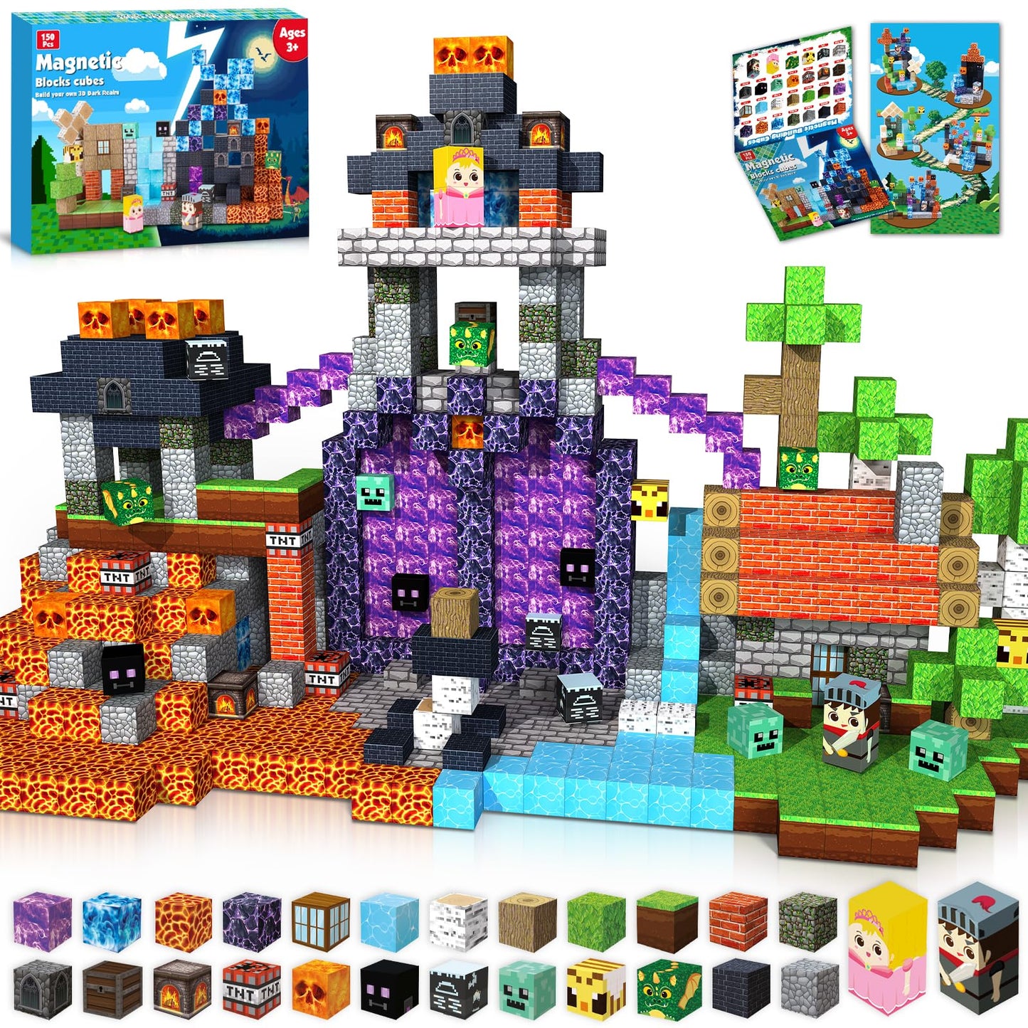 Graceduck Magnetic Blocks - 150 Pcs Build Dark Hell Forest Castle - Magnetic Toys For Montessori Toddler Christmas Birthday Gifts - Stem Sensory Toys For 3 4 5 6 7 8 9 10 Year Old Boys & Girls