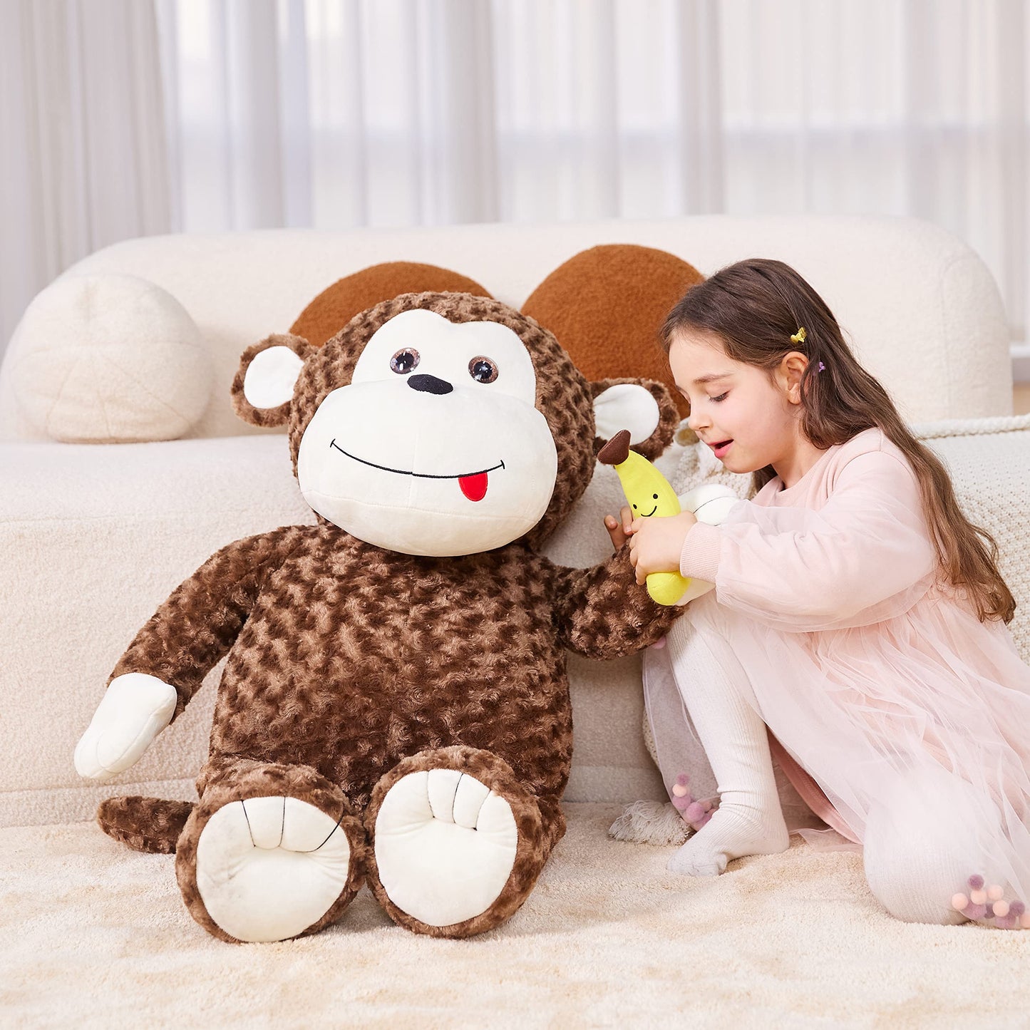 Ikasa Giant Monkey Stuffed Animal Plush Toy,30' Large Cute Jumbo Soft Toys,Huge Big Size Fluffy Plushy Fat Oversized Plushie,Gifts For Kids Girls