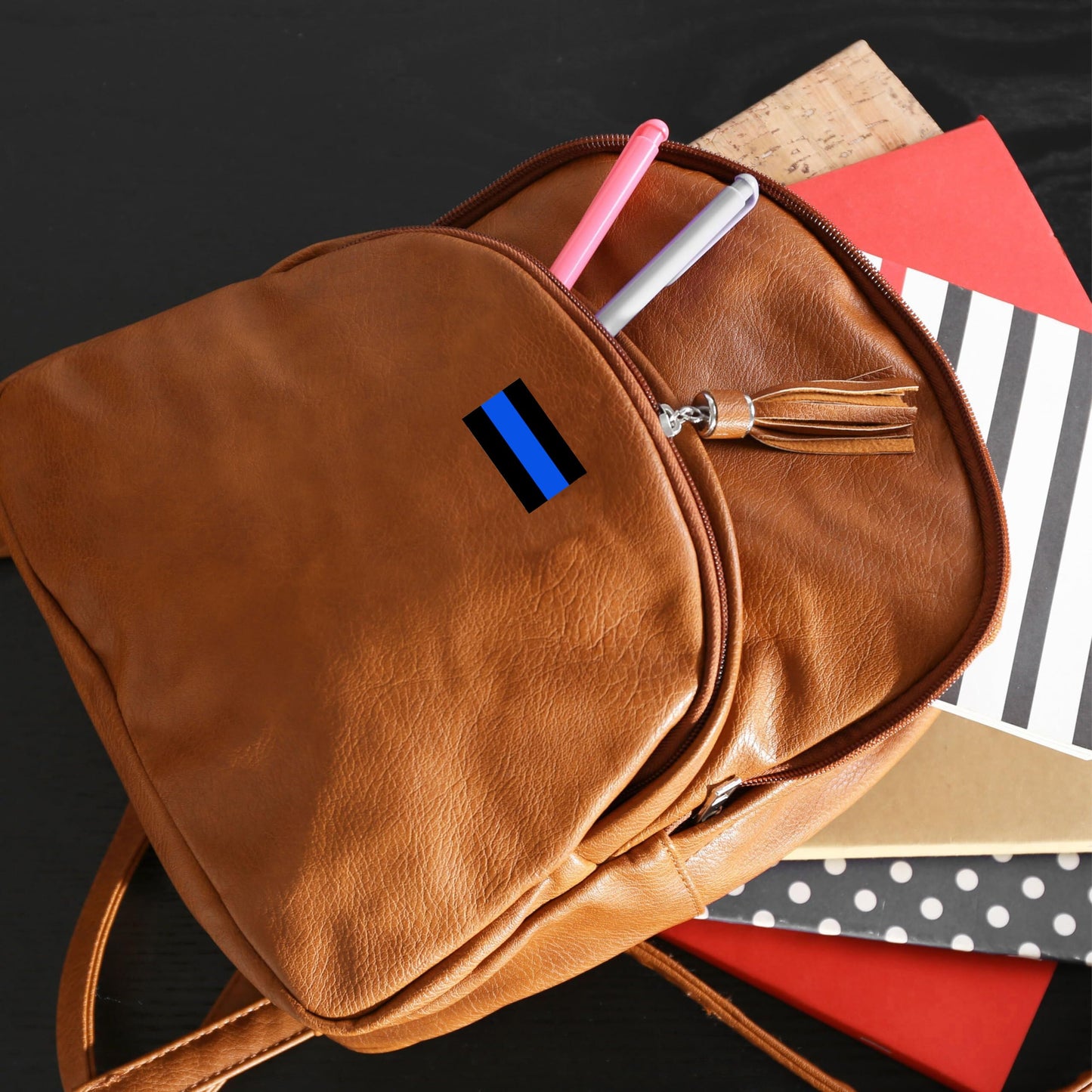 250 Leo Law Enforcement Rectangle Blue Line Flag Stickers - Black Rectangle With Blue Line For Police Support