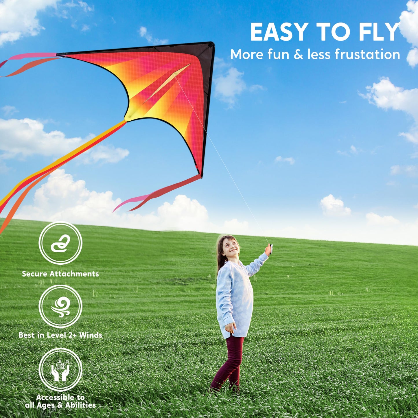 Joyin 3 Packs Large Delta Kite Gradient Red, Green And Purple, Easy To Fly For Kids And Adults With 328Ft String, Large Delta Be
