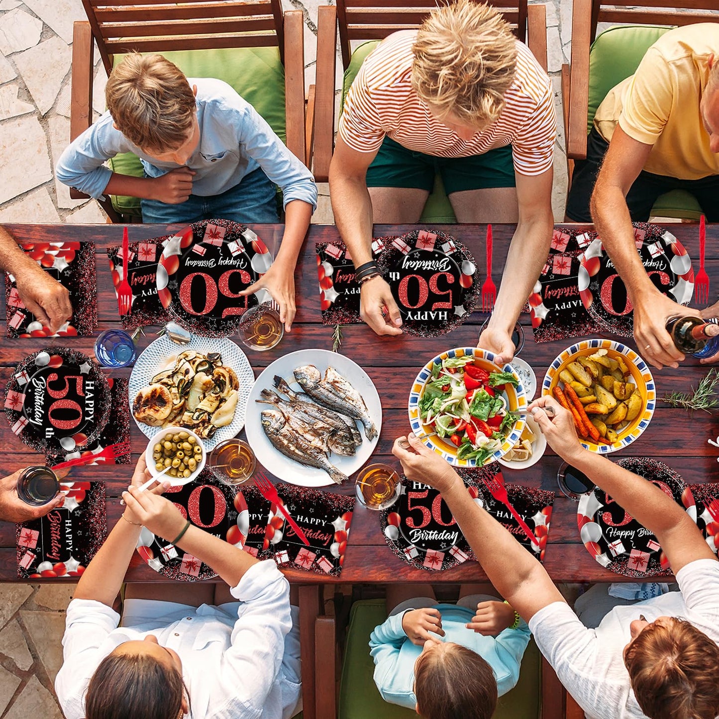 96 Pcs 50th Birthday Plates and Napkins Party Supplies 50 Years Old Birthday Party Tableware Set Red Black Dinner Dessert Plates