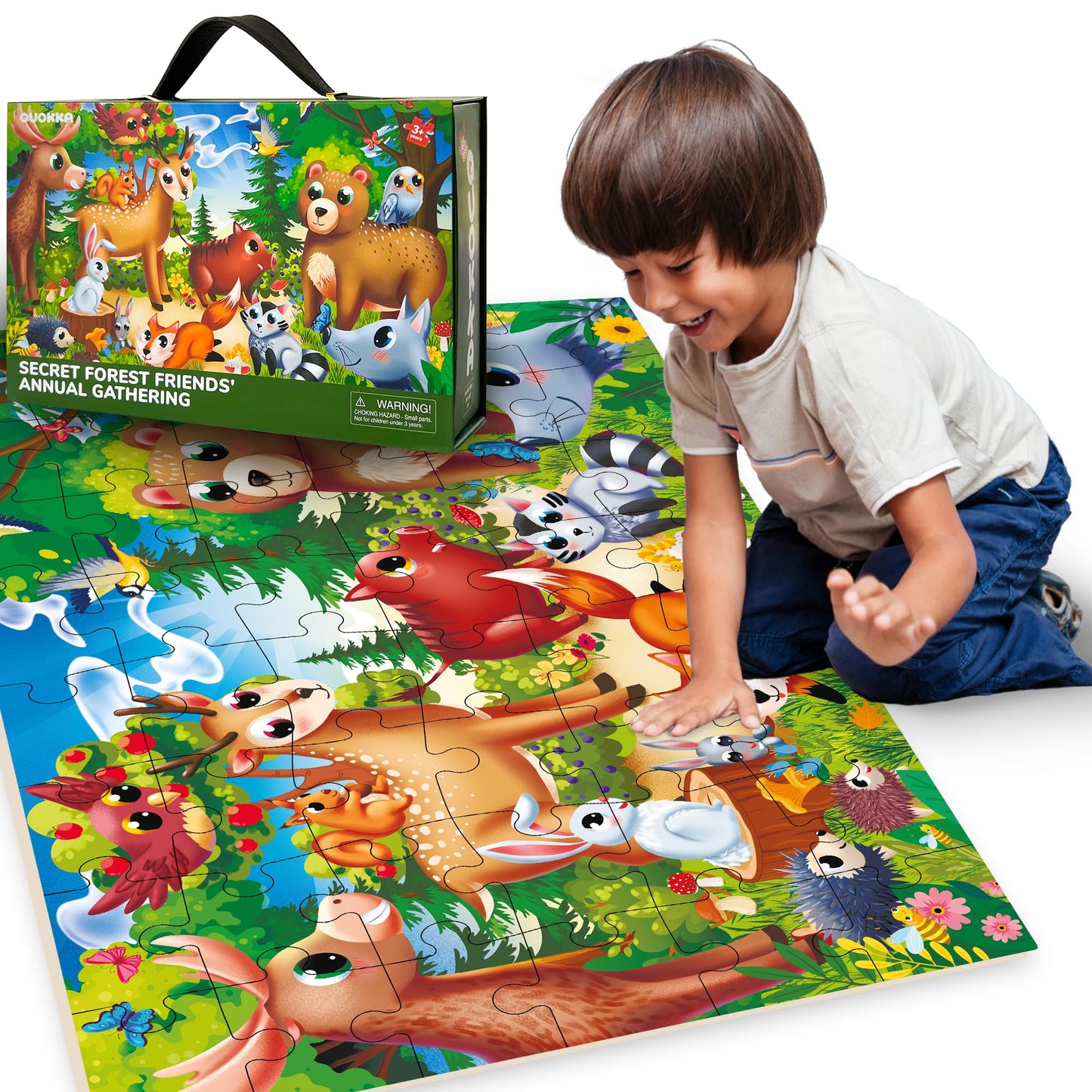 Quokka Giant Floor Puzzles For Kids Ages 4-6 - 2X3 Feet Extra-Thick 48 Pieces Toddler Puzzle Ages 3-5 – Forest Educational Activity For Boys Girls – Premium Box With Sturdy Handle & Magnetic Closure