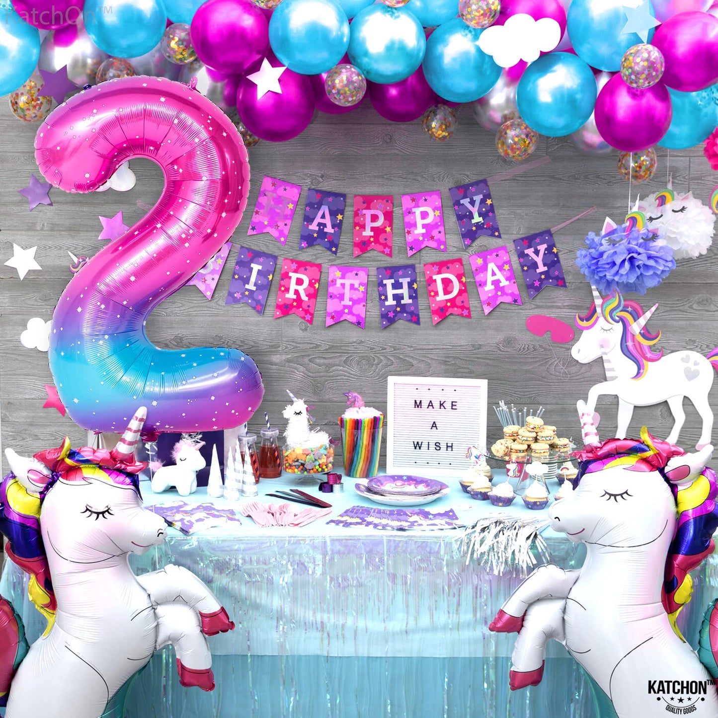 Katchon, Giant Rainbow 2 Balloon Number - 40 Inch | Pink Number 2 Balloon, 2Nd Birthday Decorations For Girl | 2 Galaxy Balloon, Two Year Old Birthday Decorations Unicorn | Galaxy Party Decorations