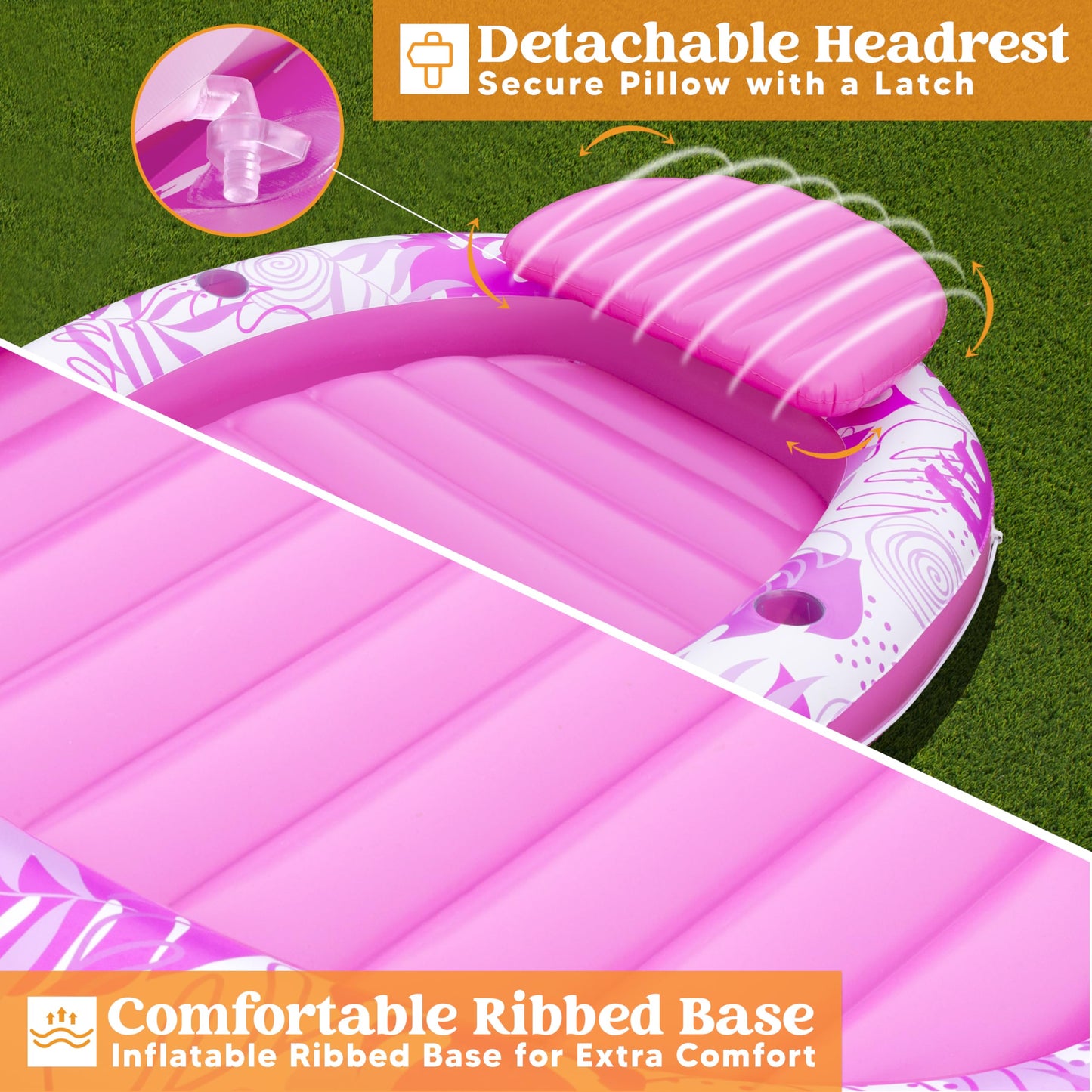 Sloosh Inflatable Tanning Pool Lounger Float, 70' X 50' Pool Floats Adult With Pillow,Oval Suntan Tub Raft Floatie,Sunbathing Bed Lounge For Water Blow Up Kids Ball Pit Party Gifts,Pink