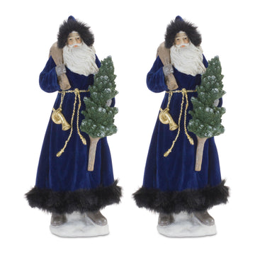 Hooded Santa With Frosted Pine Tree (Set Of 2)