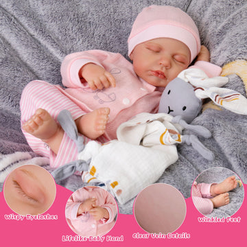 Milidool Lifelike Reborn Baby Dolls-18 Inch Sleeping Realistic Newborn Baby Dolls, Soft Cloth Body With Feeding Toy For Kids Age