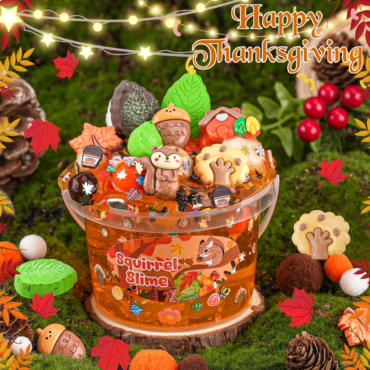 Squirrel Orange Slime Kit, Clear Slime Bucket With Slime Clay, 10 Packs Of Slime Add-Ins, Slime Party Favors For Kids, Sensory T