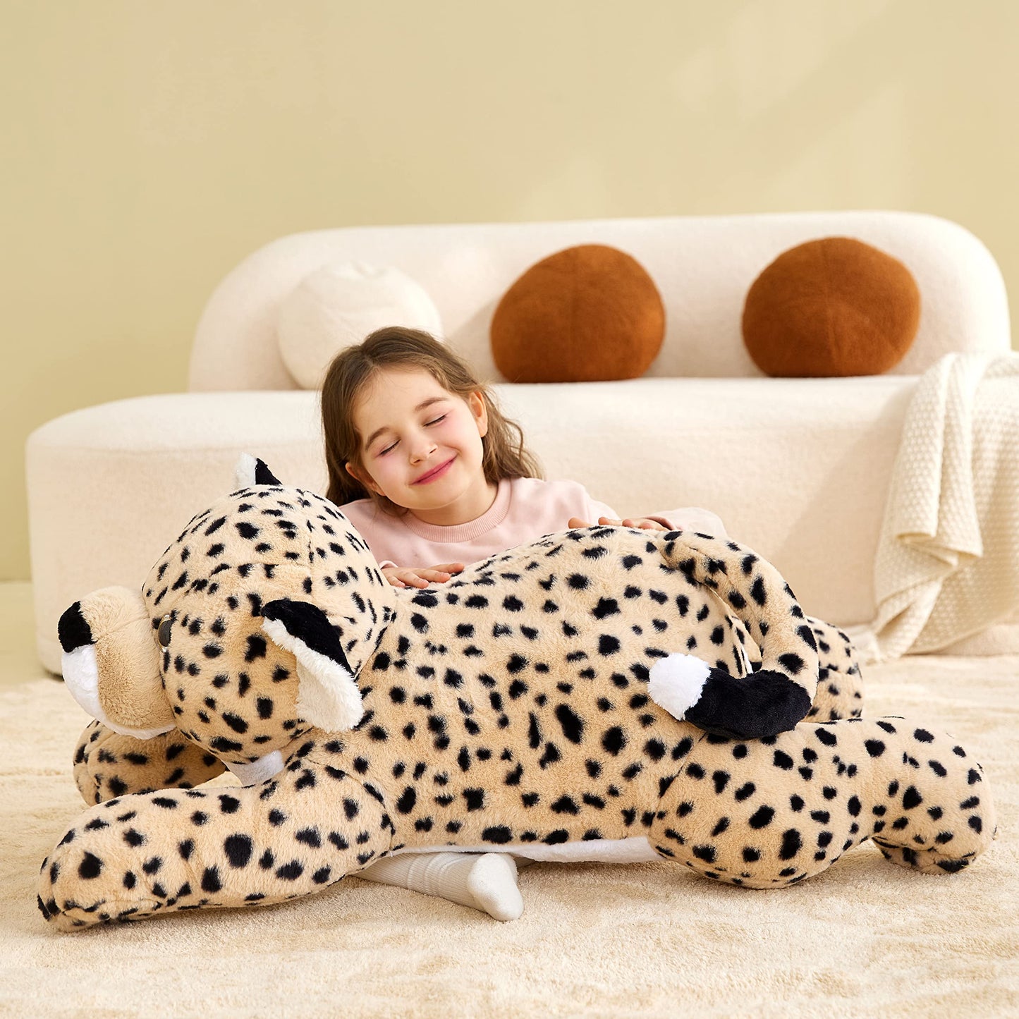 Ikasa Giant Cheetah Stuffed Animal Plush Toy,Large Leopard Cute Jumbo Soft Toys,Huge Big Size Plushy Plushie,Gifts For Kids (Brown, 30 Inches)