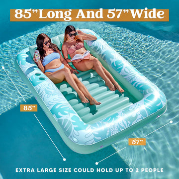 Sloosh Inflatable Tanning Pool Lounger Float,85' X 57' Extra Large Pool Floats Adult With Pillow,4 In 1 Suntan Tub Raft Floatie,Sunbathing Bed Lounge Blow Up Ball Pit Party Gifts,Xl-Cyan White