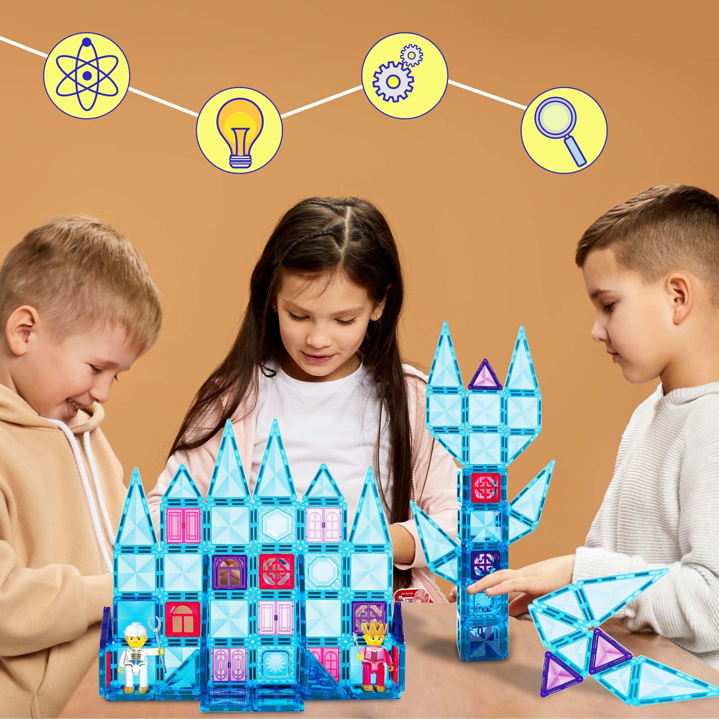Picassotiles 71Pc Mini Diamond Series Winter Ice Theme Magnetic Tile Building Blocks 2 Character Action Figures Travel Size On-T