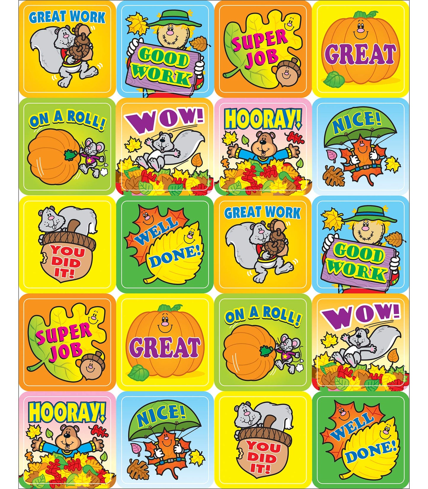 Carson Dellosa 120 Fall Stickers for Kids, 6 Sheets of Pumpkin, Autumn Leaves, Scarecrow & Positive Affirmations Incentives for