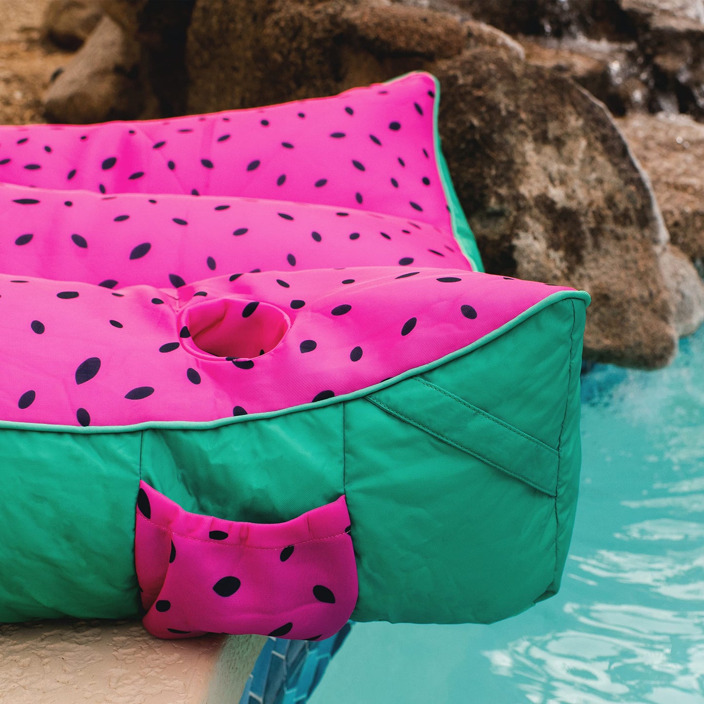 Big Joe Captain'S Float No Inflation Needed Pool Lounger With Drink Holder, Summer Melon Double Sided Mesh, Quick Draining Fabric, 3 Feet