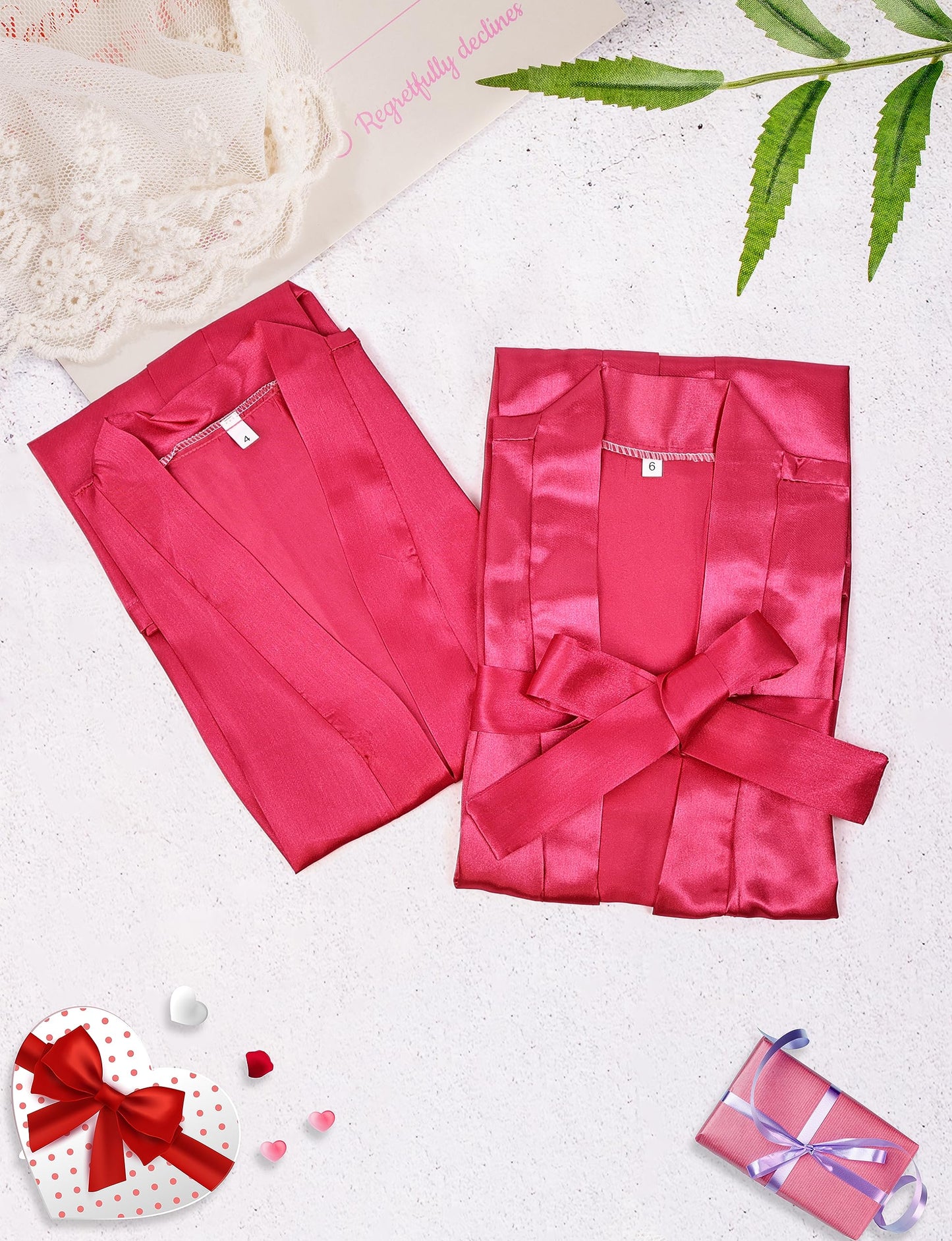 Ivrriss 10Pcs Kid Girls Spa Costume Party Robes Set Silky Plain Kimono Robes For Wedding Birthday(Rosa,4)