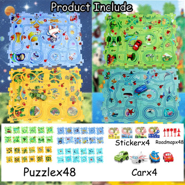 Puzzle Racer Kids Car Track Set With Cars Puzzle Racer Car Track Set For 3-8 Year Old Best Holidays&Birthday Gifts For Kids (25P