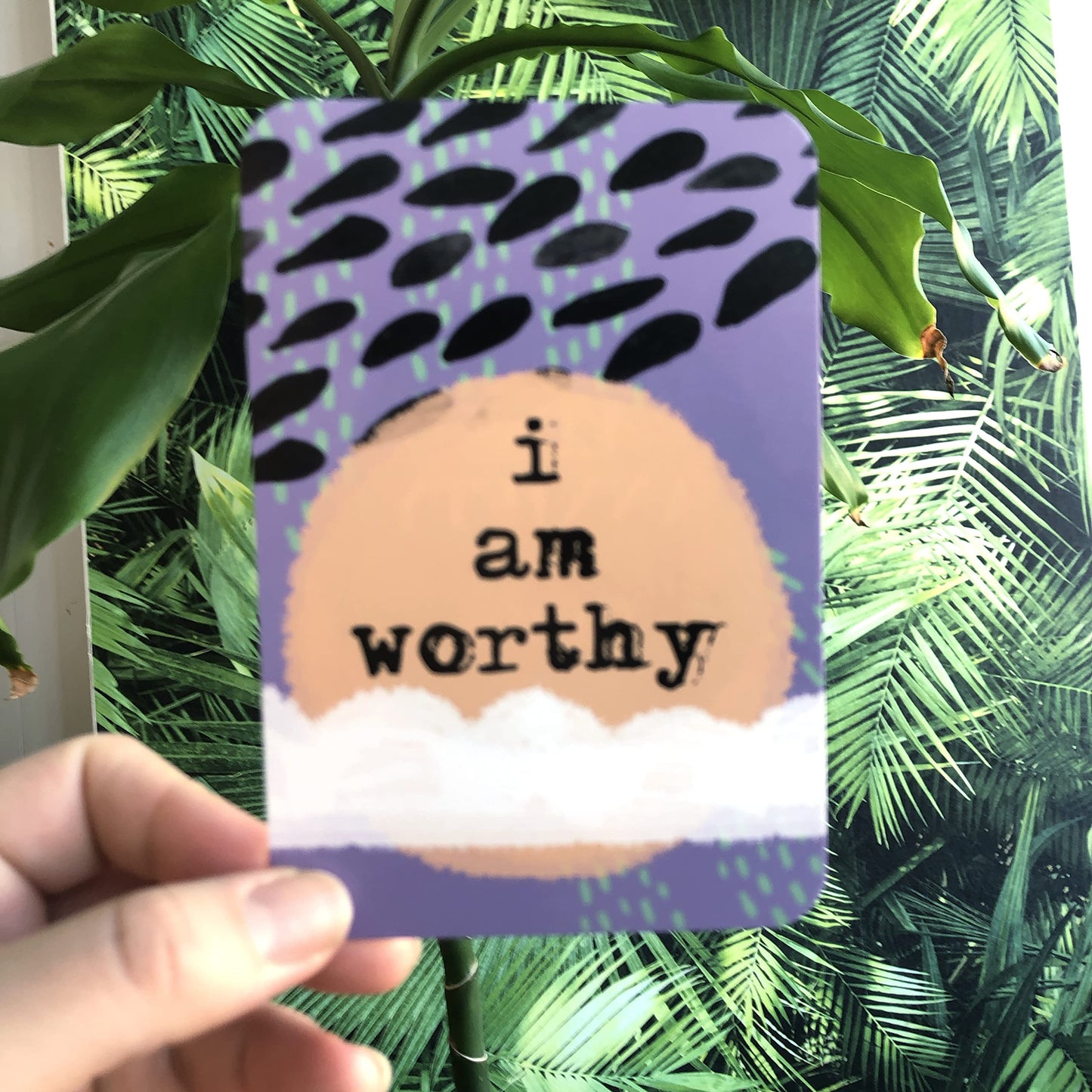 Sunny Present Anxiety Affirmation Cards - 45 Illustrated Self Care Cards, Small Size, Cardstock Material