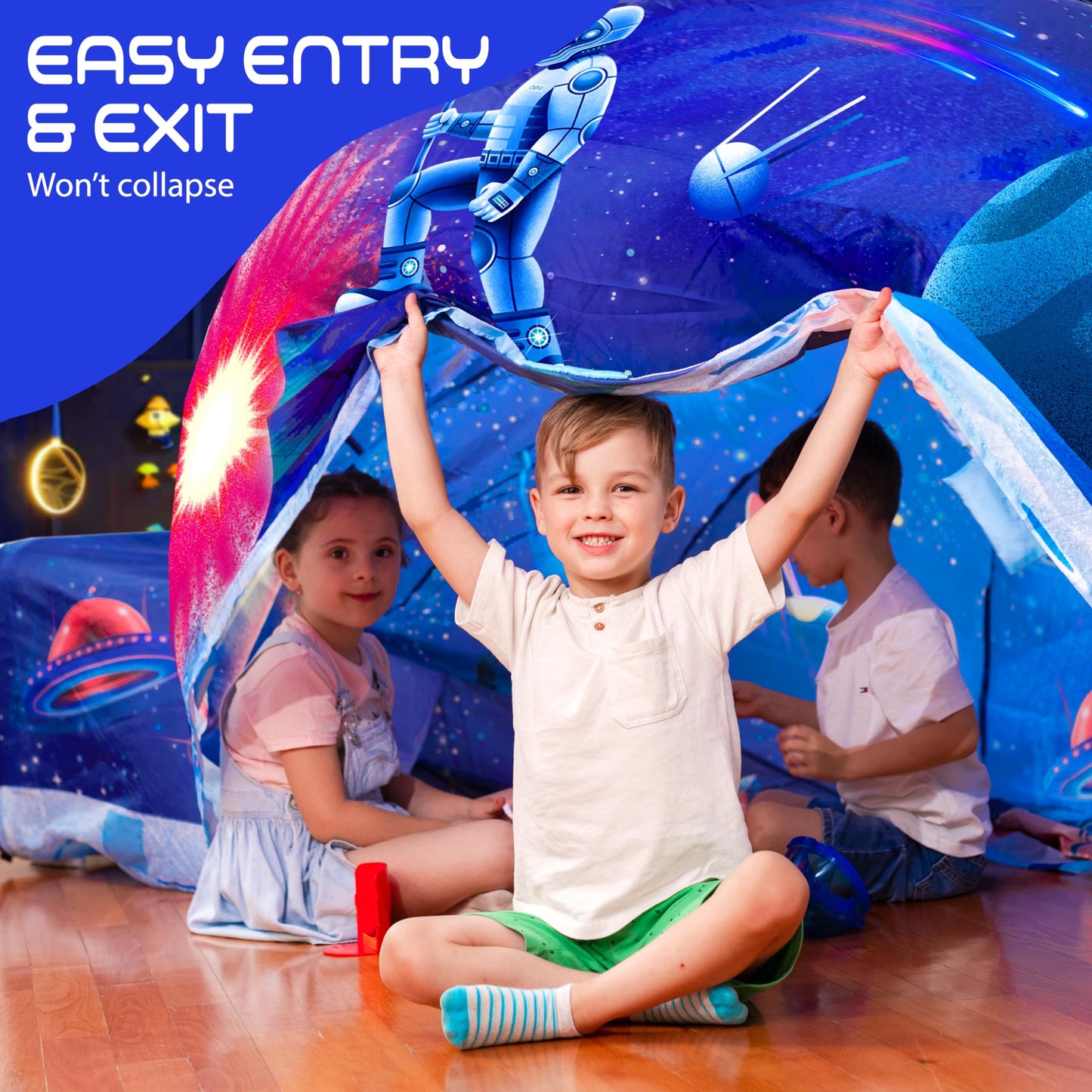 W&O Galactic Aerodome With Led Lights - Inflatable Space Fort For Kids Aged 3-12, Inflates In Seconds Creating An Immersive Galactic Experience (Fan Not Included)