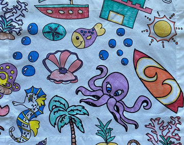 The Coloring Table - Oceantime Fun Design - Xl Rectangle Tablecloth - Fabric Coloring Tablecloth - Colorable Designs - Washable