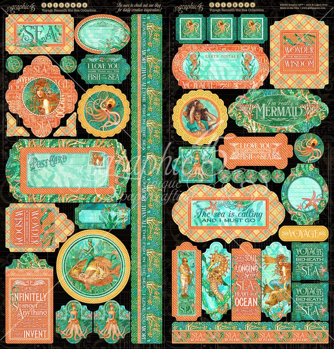 Graphic 45 Deluxe Collector'S Edition Pack 12''X12''-Voyage Beneath The Sea, Multicolor