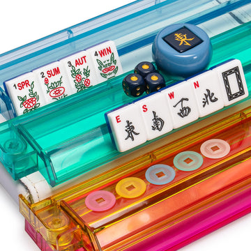 Yellow Mountain Imports American Mahjong Set - Koi Fish, Acrylic Racks, Soft White Leatherette Case, Model TC-AF004-A