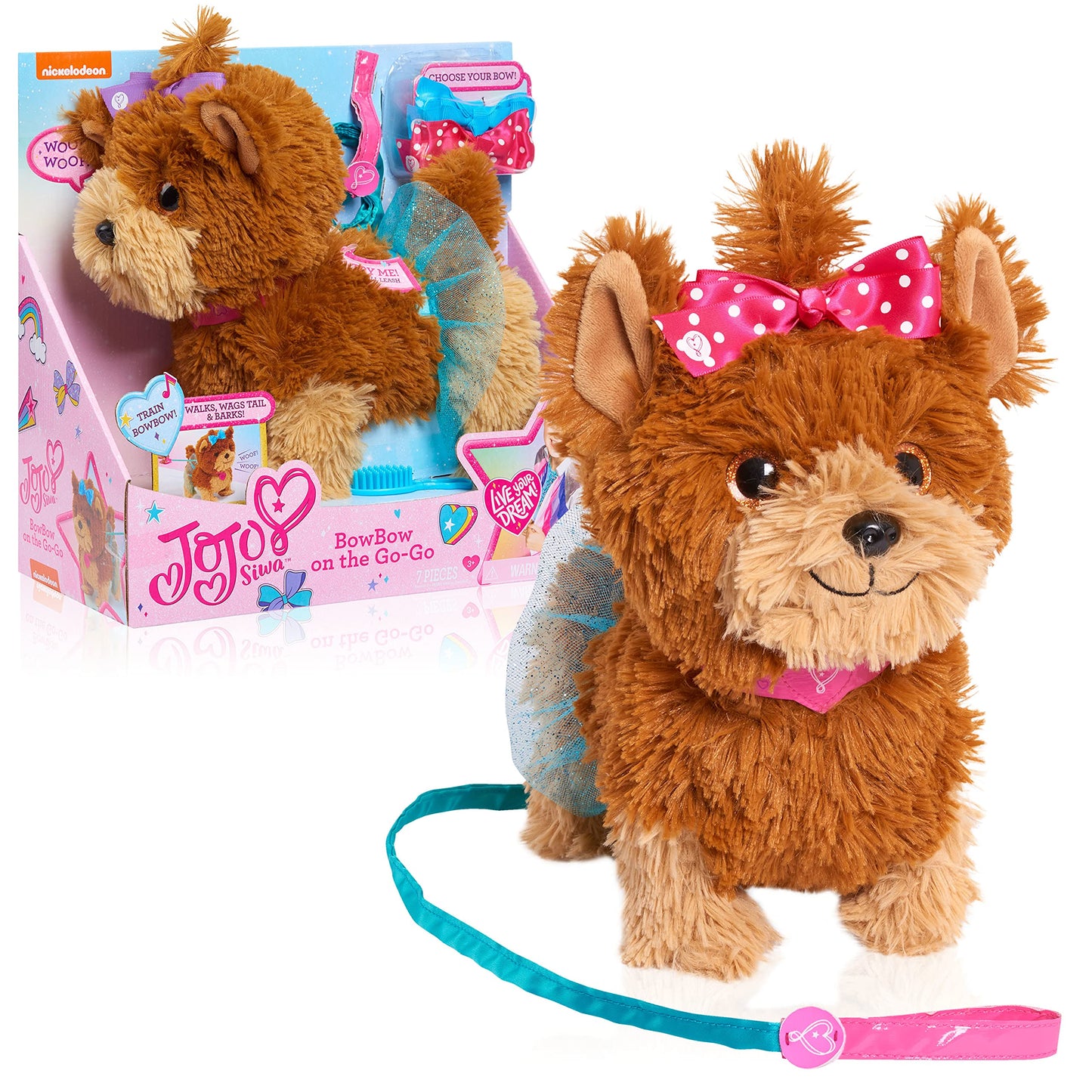 Bowbow On The Go Go 11.75-Inch Plush Stuffed Animal, Set Includes Leash, 3 Fabric Bows, Brush, And Tutu, Kids Toys For Ages 3 Up By Just Play