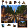 Unidragon Original Wooden Jigsaw Puzzles - City Evening Amsterdam, 125 Pcs, Small 9'X6.2', Beautiful Gift Package, Unique Shape Best Gift For Adults And Kids