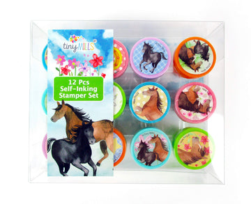Tinymills 12 Pcs Horse Pony Western Stamp Kit For Kids Self Inking Stamps Gift Easter Basket Filler Teacher Stamp Set Rewards