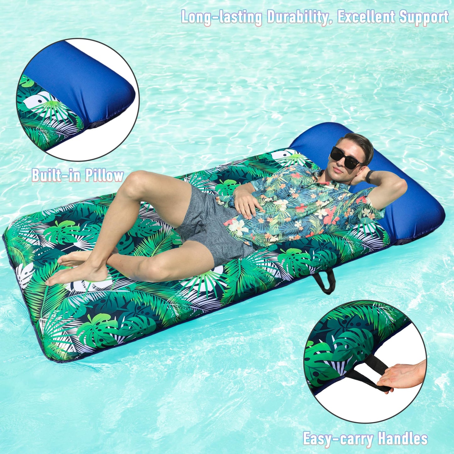 Finduwill Oversized Pool Lounger Floats Adults - 72'' X37'' Xl Fabric Covered Pool Floats With Headrest, Ultra-Comfort Pool Floa