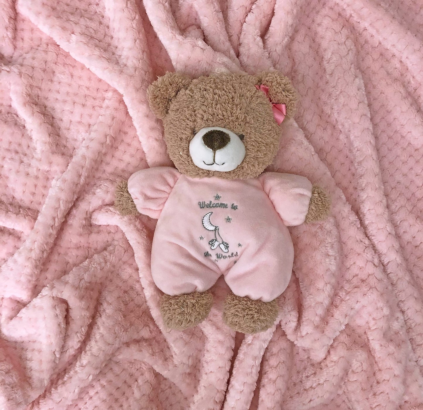 Baby Starters Little Me Plush Bear Rattle With Thank Heaven For Little Girls Embroidery (Pink, 9 Inch)