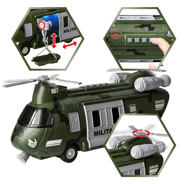 JOYIN Military Vehicles Toy Set of Friction Powered Transport Helicopter with Light and Sound Siren, and Soldier Army Men Action
