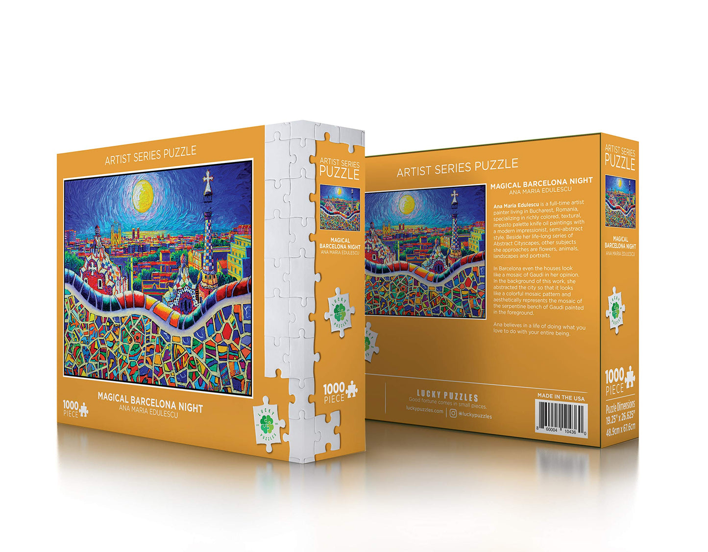 Lucky Puzzles 'Magical Barcelona Nigh'T - 1000 Piece Spanish Art Jigsaw Puzzle: Vibrant Abstract Cityscape - Explore Barcelona'S