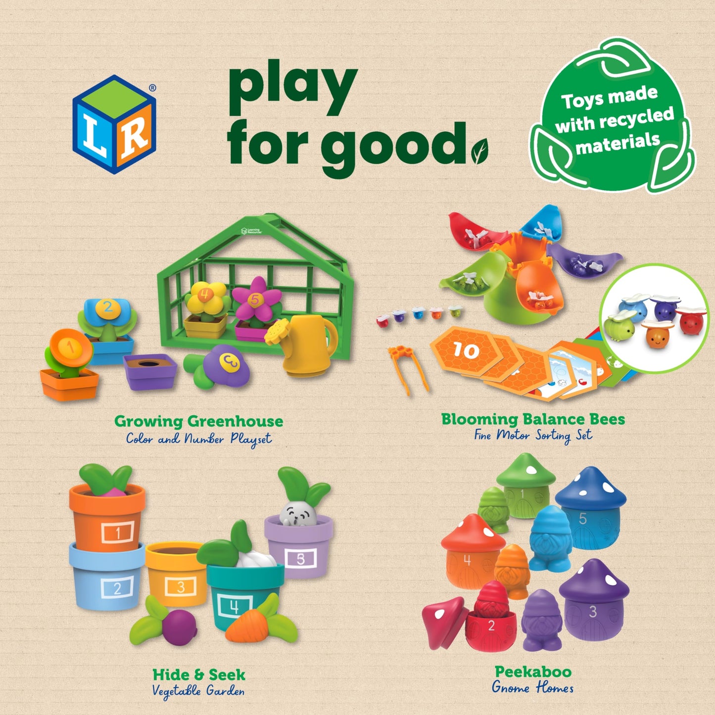 Learning Resources Hide & Seek Vegetable Garden , Preschool Learning Activities, Montessori Toys, Sustainable Toys, Easter Gifts, Ages 18 Months+, 10 Pieces