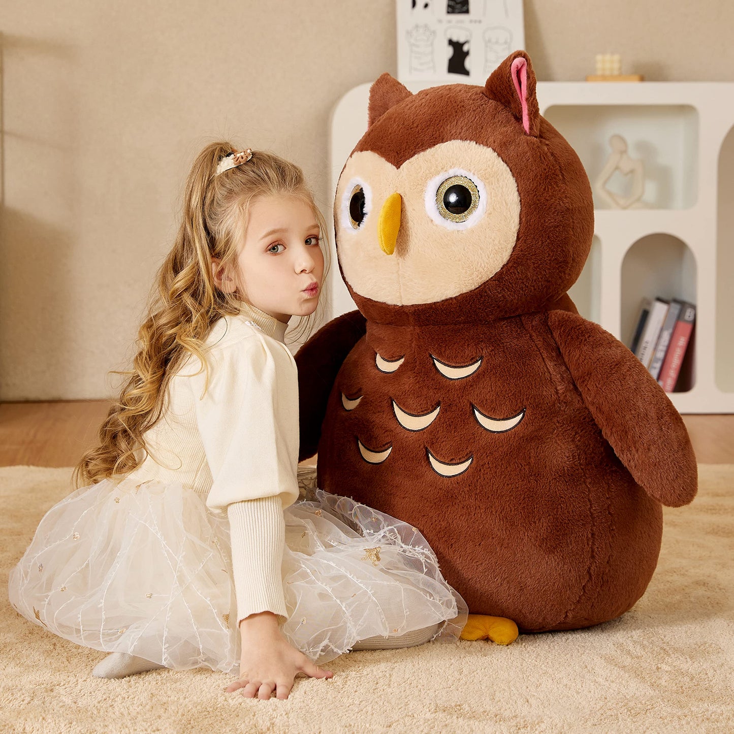 Earthsound Giant Owl Stuffed Animal Plush Toy,Large Owl Jumbo Cute Soft Toys,Big Size Huge Fluffy Plushy Oversized Fat Plushie,G
